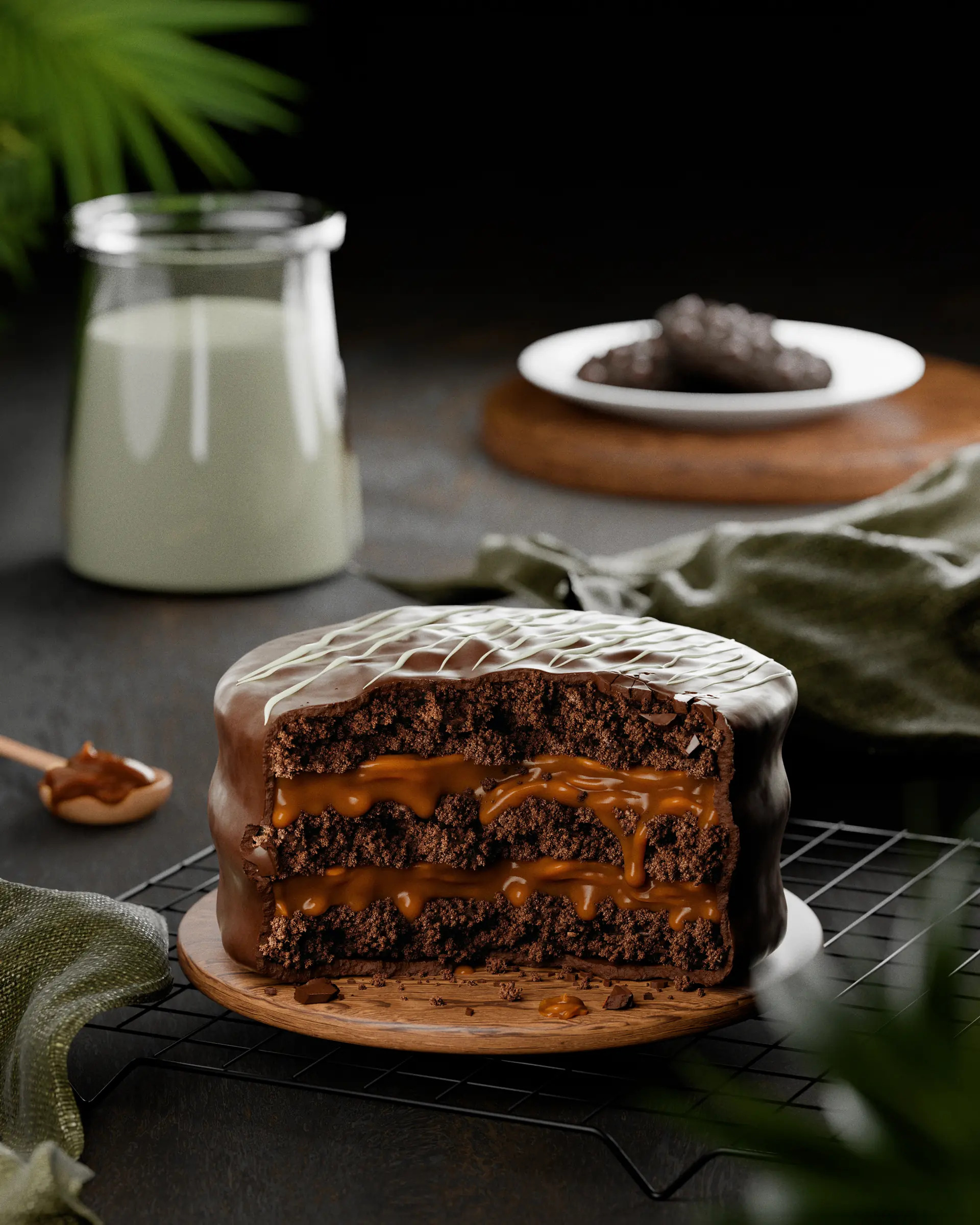 Chocolate alfajor CGI with dulce de leche filling